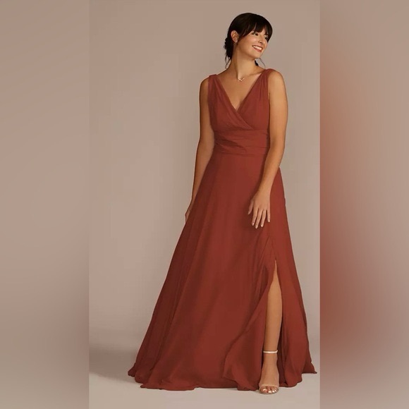 david's bridal surplice tank long chiffon bridesmaid dress Surplice Tank Long Chiffon Bridesmaid Dress